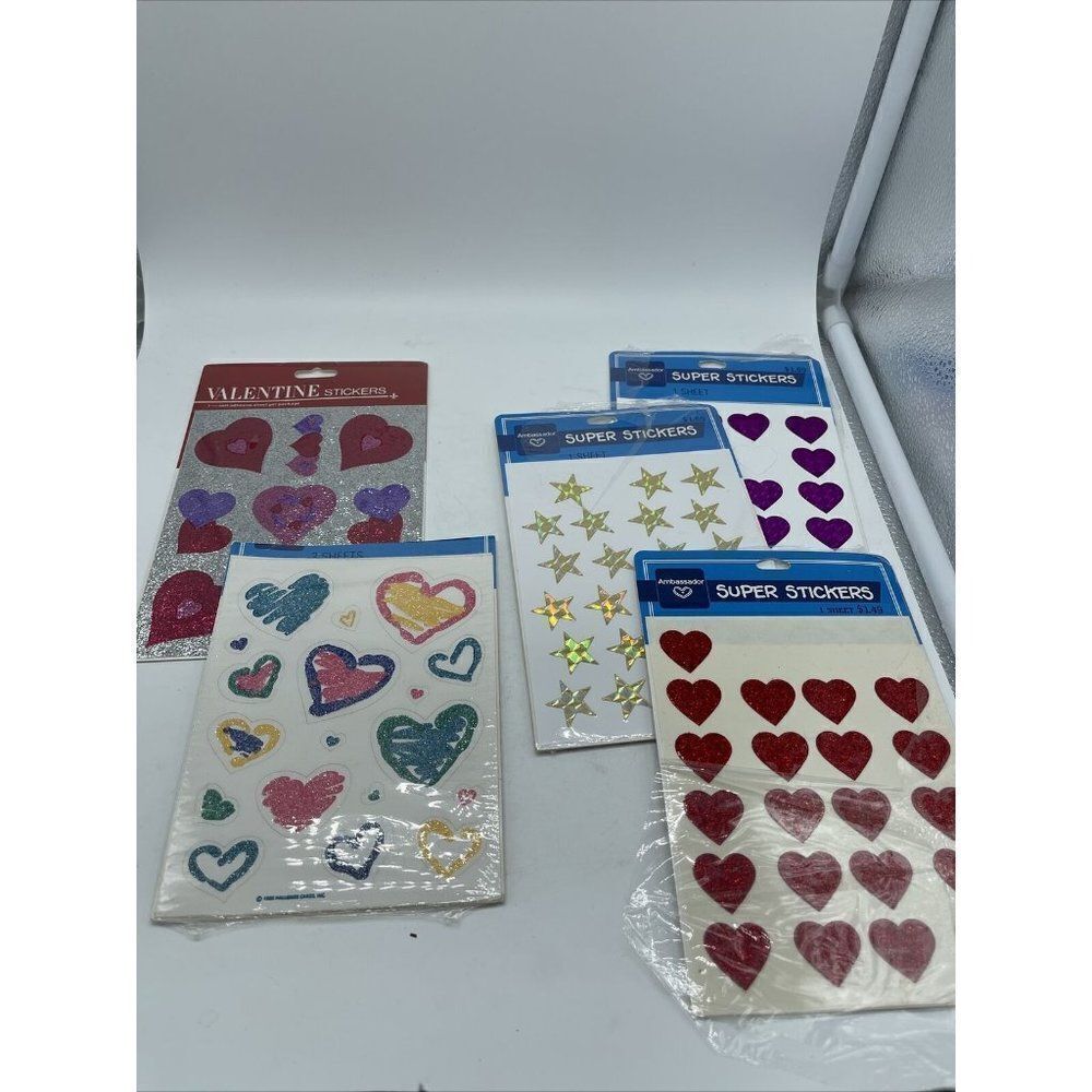 Vtg Ambassador Valentine Stickers. 1980’s Glitter Hearts Prismatic